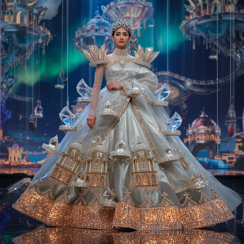 Giant Luxury Crystal Floating Opera House Saree with Symphony Palace Universe | Prompt Seen Trending Girl 2026 Instagram