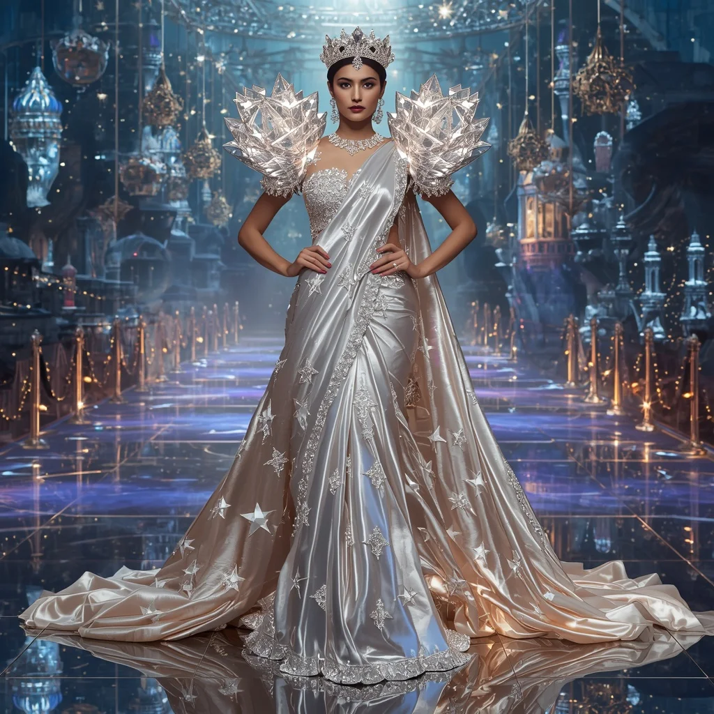 Giant Luxury Crystal Floating Star Palace Saree with Celestial Diamond Kingdom | Image To Prompt