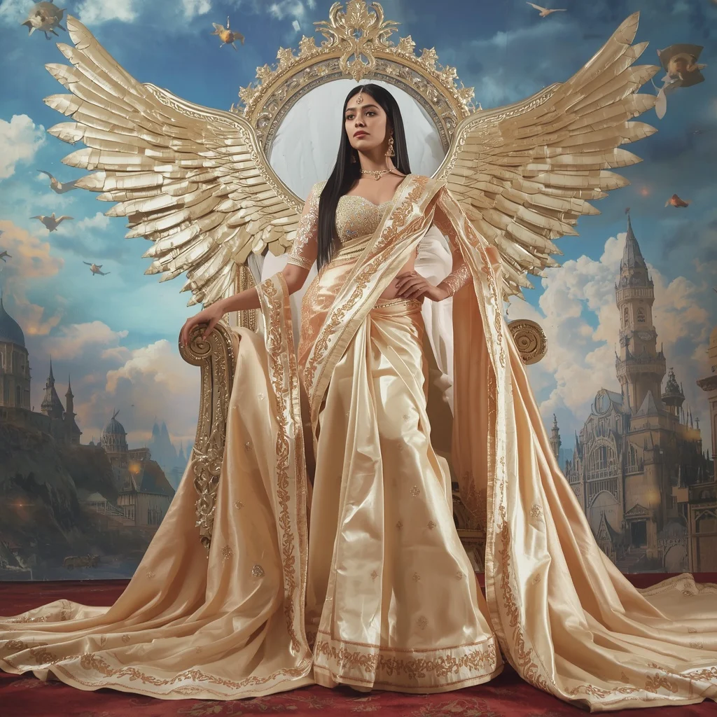 Giant Luxury Crystal Griffin Throne Saree with Celestial Sky Empire | ChatGPT Ai Prompt