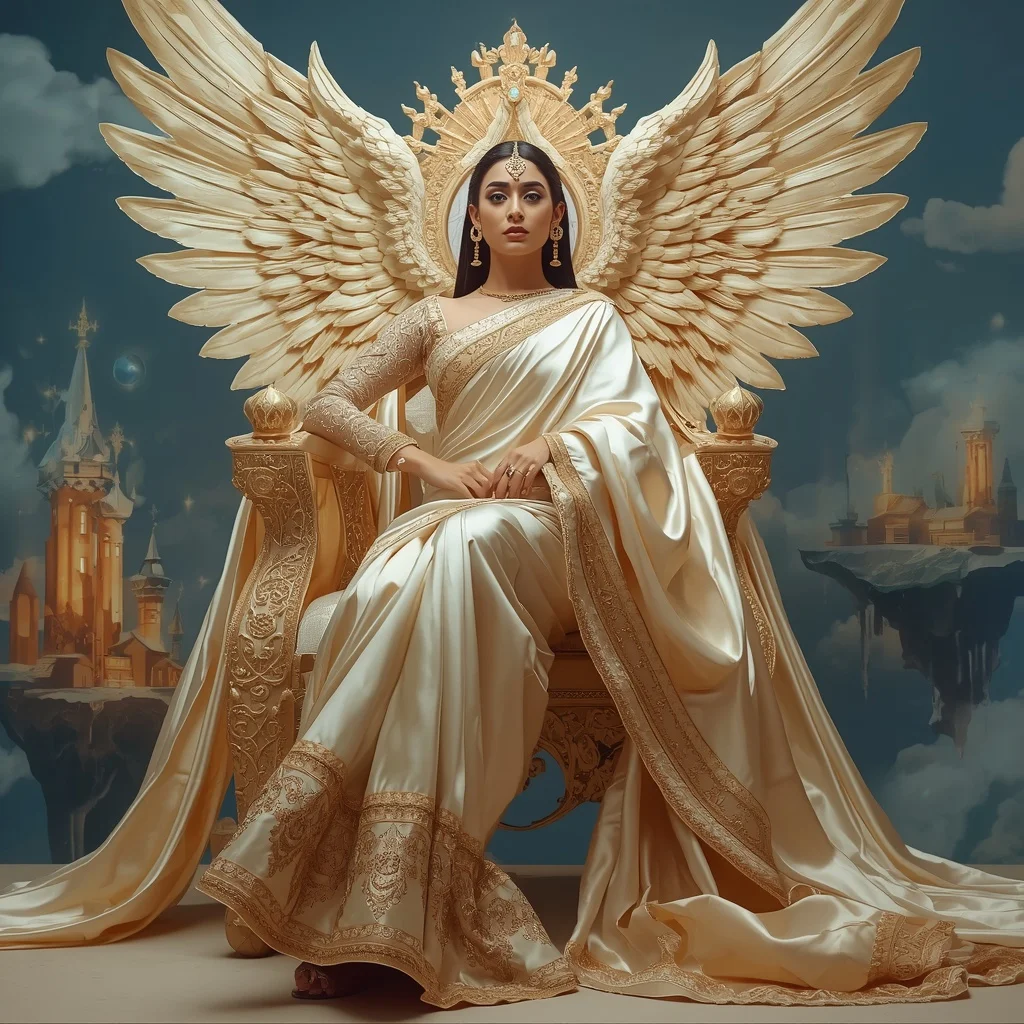 Giant Luxury Crystal Griffin Throne Saree with Celestial Sky Empire | Motivation Ai Prompt