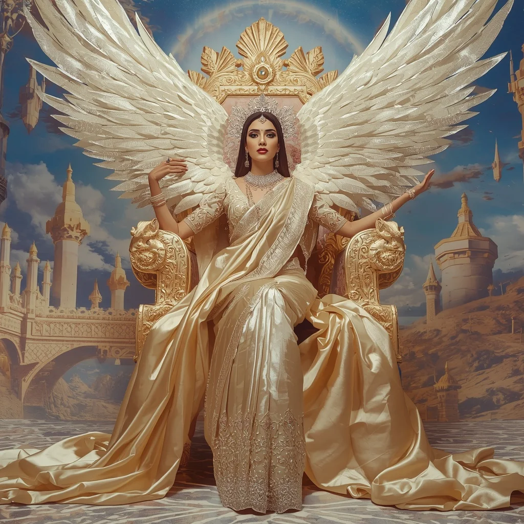 Giant Luxury Crystal Griffin Throne Saree with Celestial Sky Empire | Midjourney Prompt List