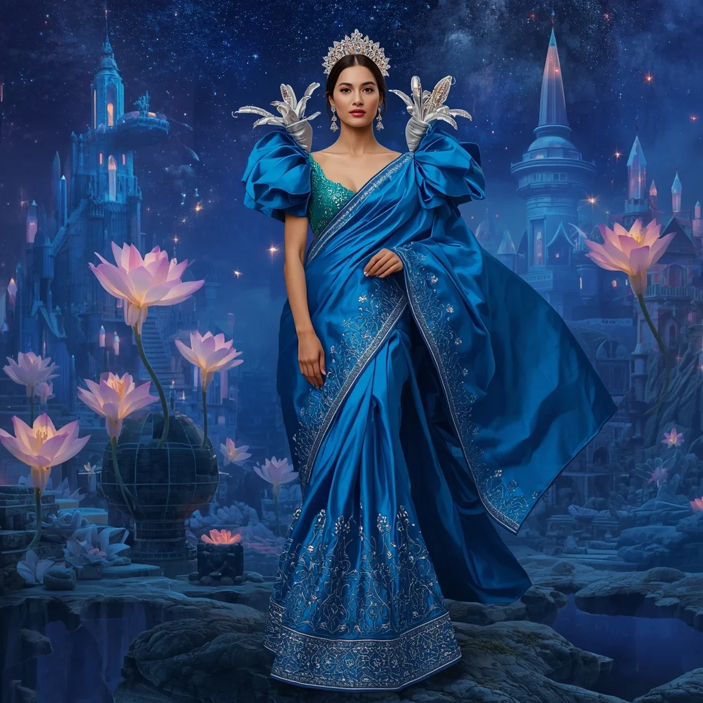Giant Luxury Crystal Lily Observatory Saree with Sapphire Star Empire | Prompt Ai For Girl Aesthetic