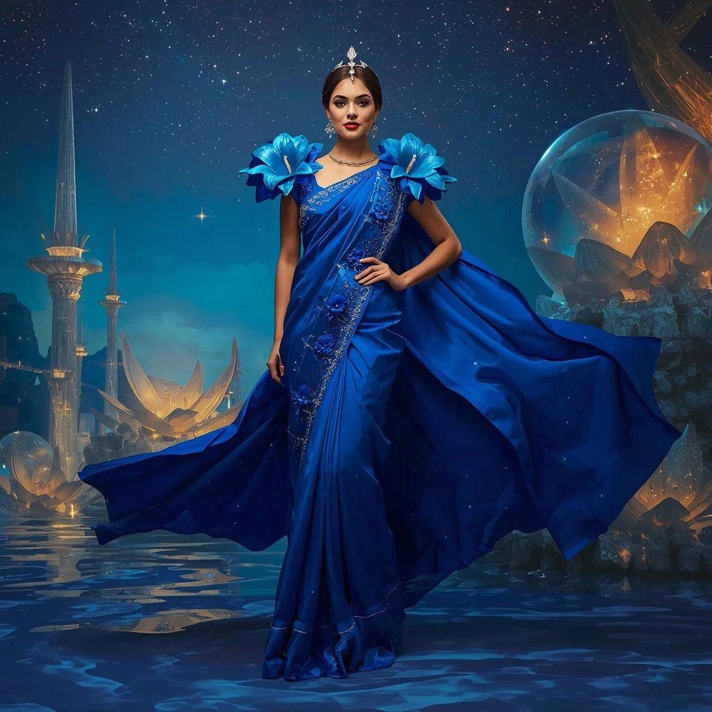 Giant Luxury Crystal Lily Observatory Saree with Sapphire Star Empire | Instagram Profile Pic Ai Prompt