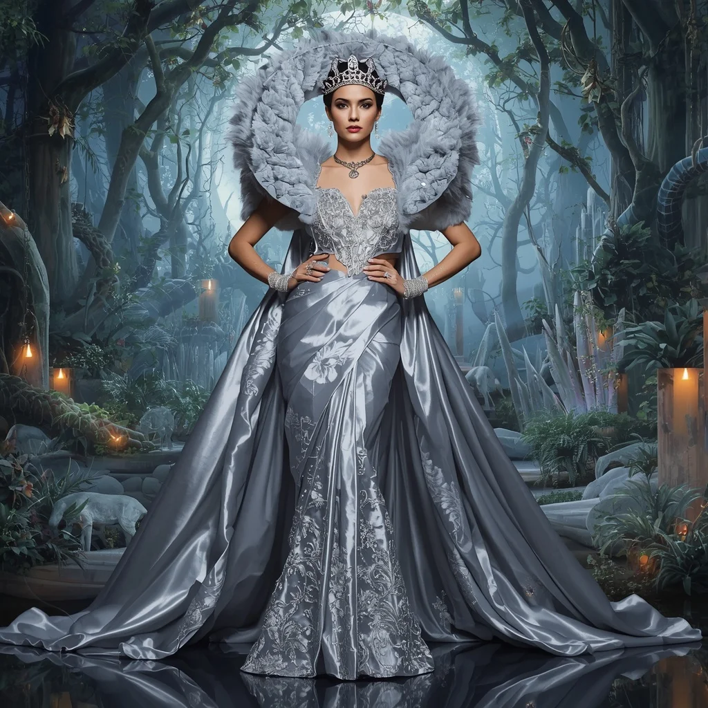 Giant Luxury Crystal Moon Lioness Saree with Silver Royal Jungle Kingdom | Motivation Ai Prompt