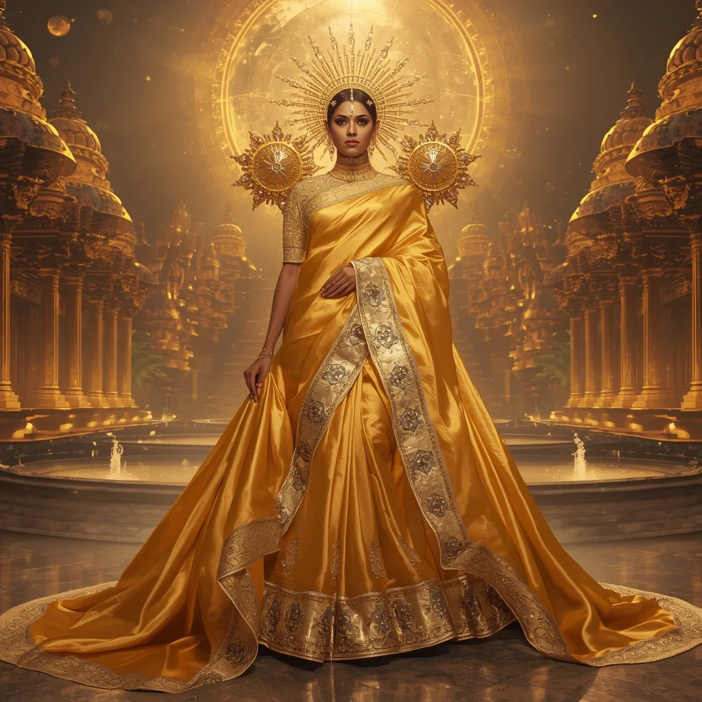 Giant Luxury Crystal Solar Crown Temple Saree with Golden Dynasty Realm | New Instagram Trend Prompt For Girl And Boy Aesthetic