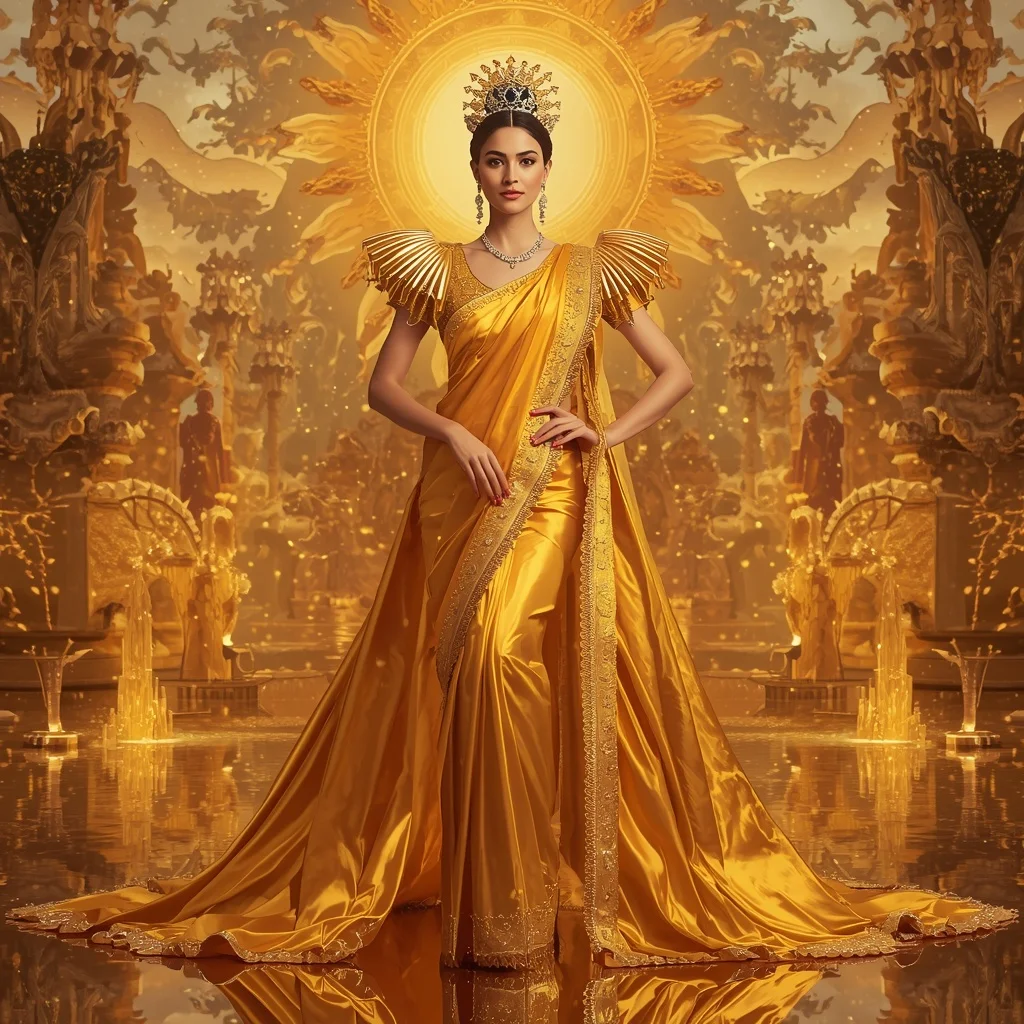 Giant Luxury Crystal Sun Palace Saree with Golden Reflection Realm | ChatGPT Photo Editing Prompts For Girl