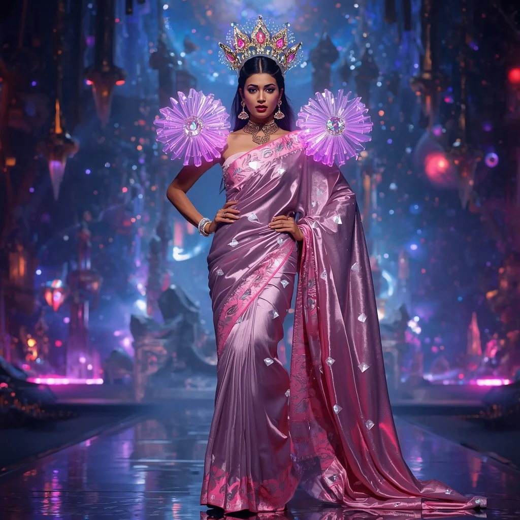 Giant Luxury Crystal Wormhole Crown Saree with Infinite Cosmos Capital | South Indian Prompt For Girl ChatGPT