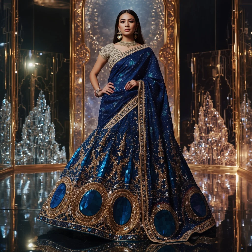 Giant Mirror Comet Palace Saree with Festival Cosmic Citadel | Prompt For Gemini AI Girl Trending