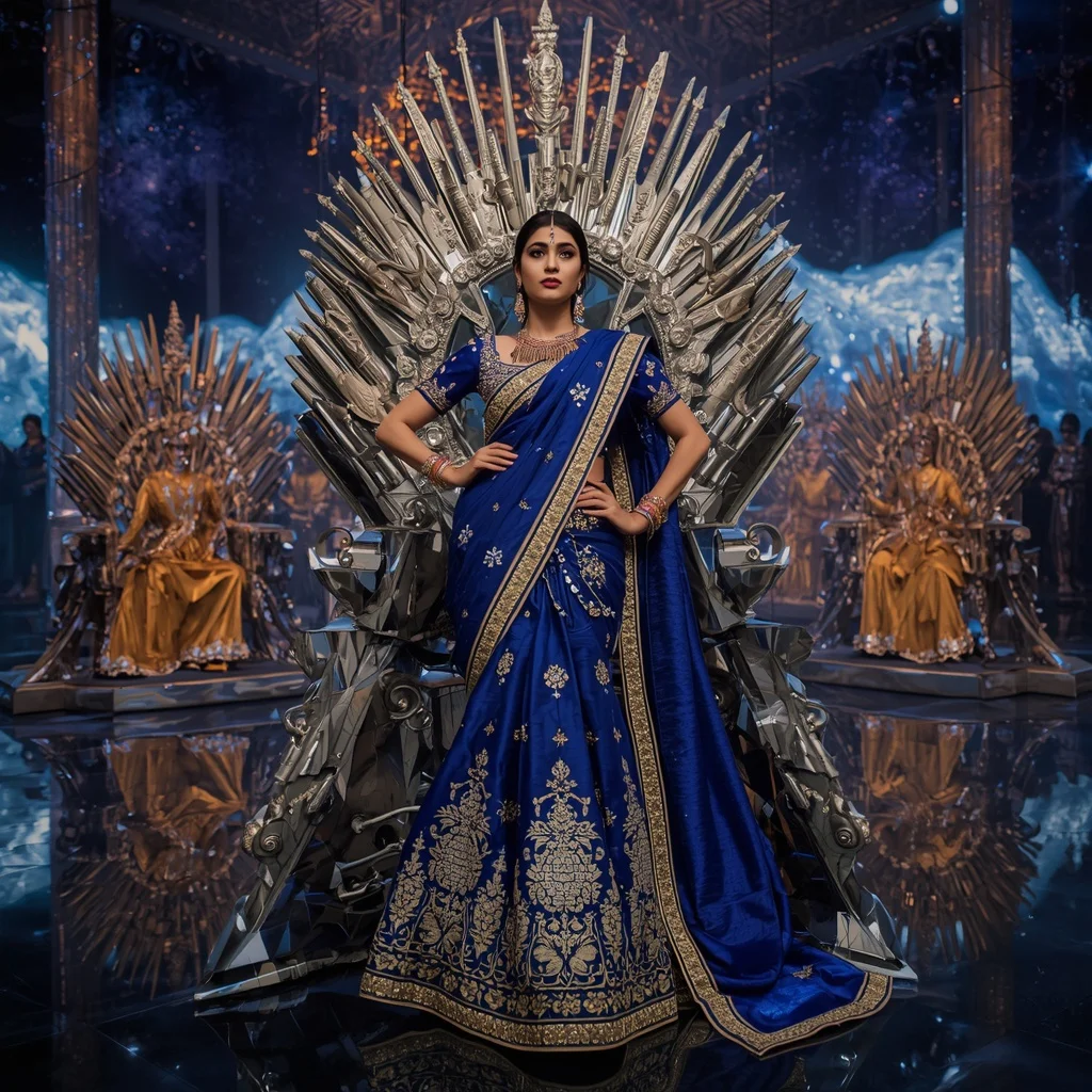 Giant Mirror Eclipse Throne Saree with Festival Cosmic Kingdom | Happy Ai Prompt