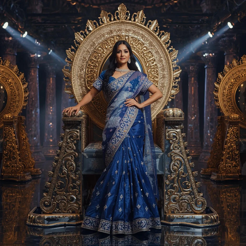 Giant Mirror Galaxy Throne Saree with Festival Cosmic Palace | Photo Prompt