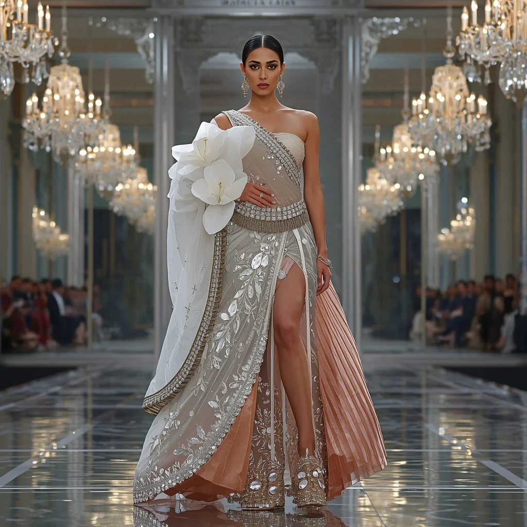 Giant Mirror Magnolia Saree with Royal Crystal Ballroom | Ai Prompt For Instagram