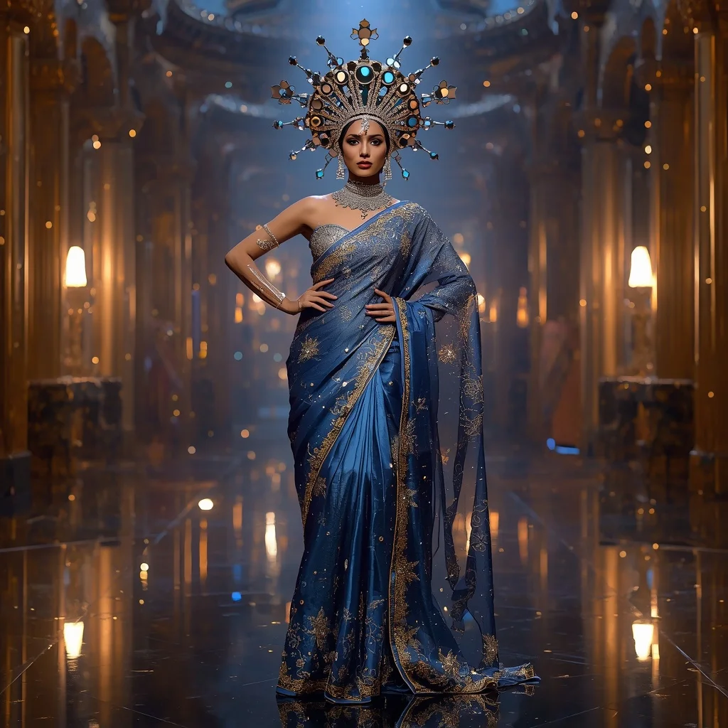 Giant Mirror Supernova Crown Saree with Festival Cosmic Citadel | Easy Ai Prompt
