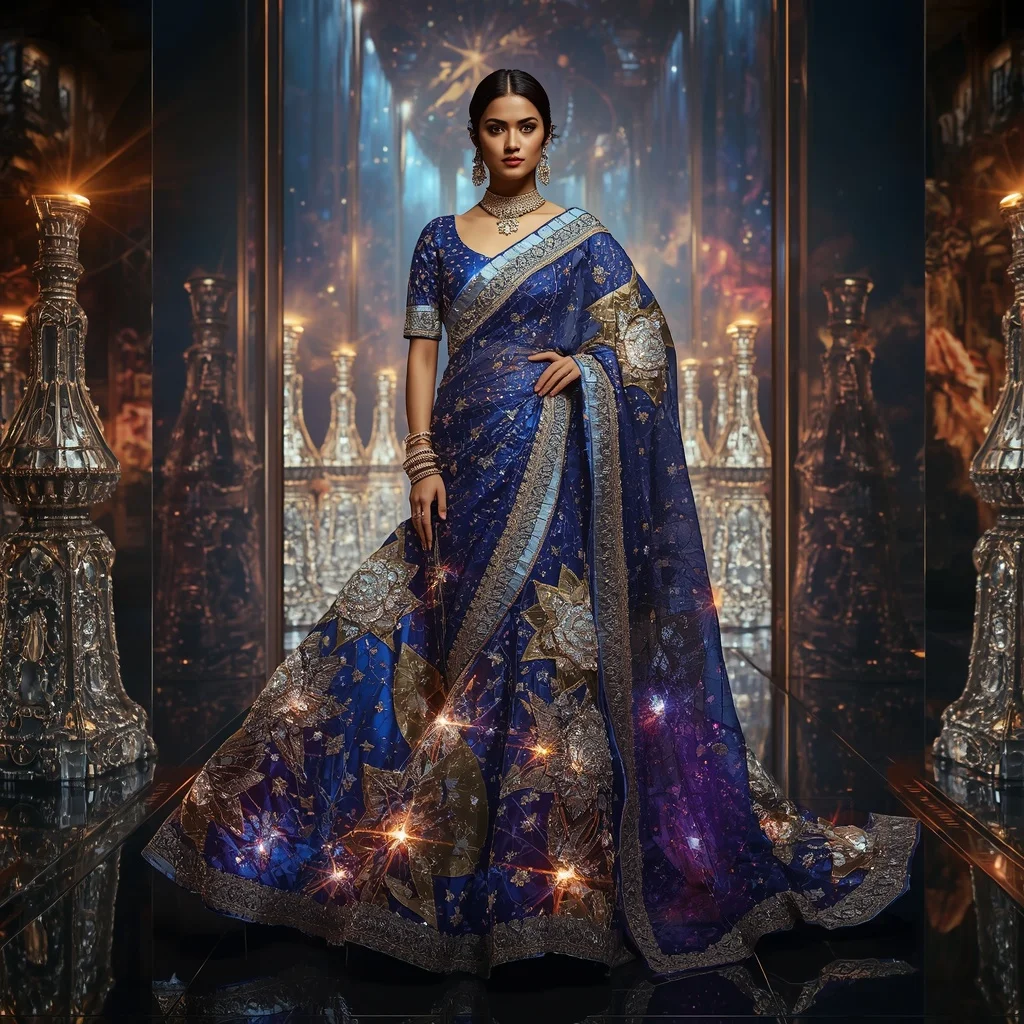 Giant Mirror Supernova Fortress Saree with Festival Cosmic Empire | Gemini Prompt