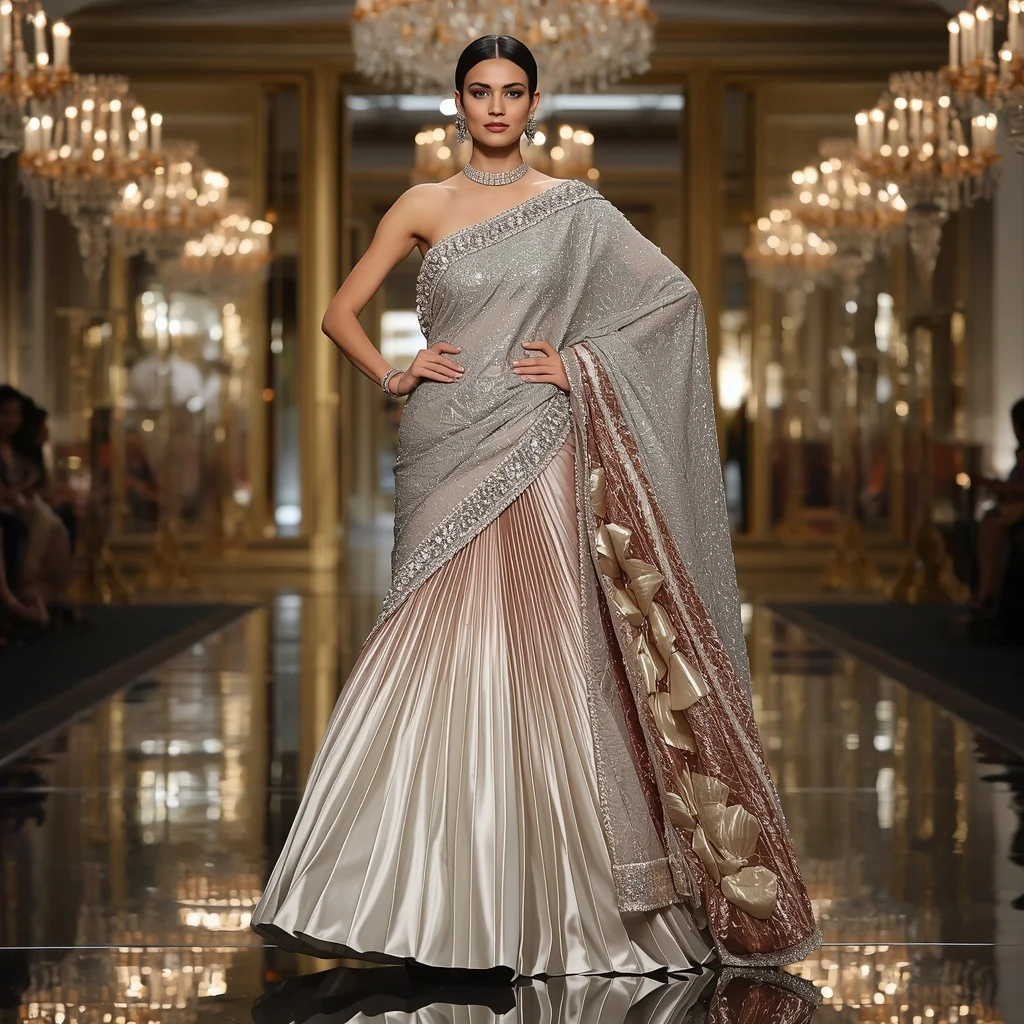Giant Mirror Tulip Saree with Royal Crystal Ballroom | Festival Prompt