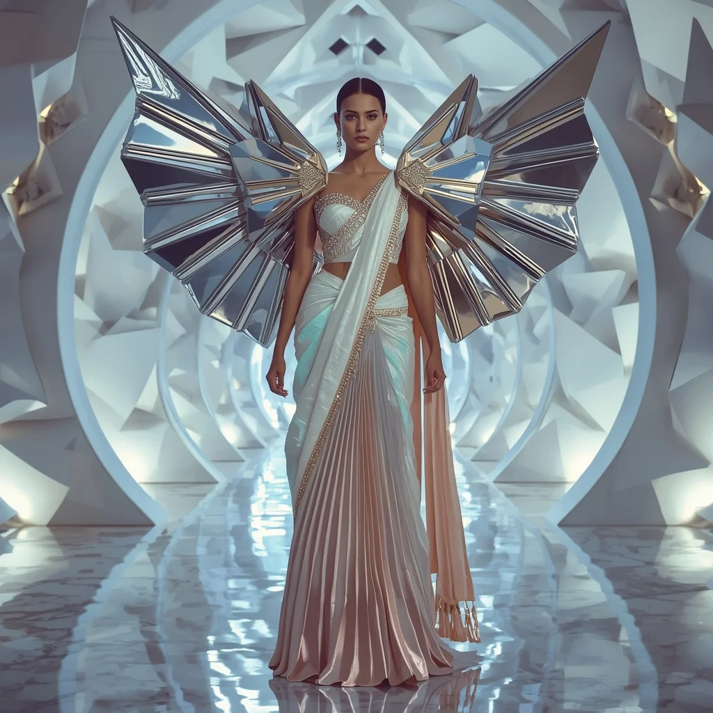 Giant Origami Couture Saree with Futuristic Paper Palace | Ai Prompt For Instagram