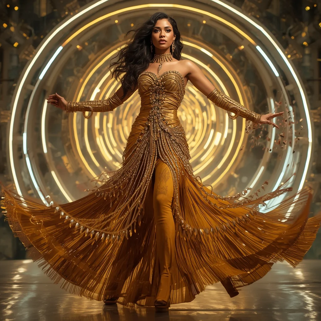 Golden Meteor Storm Apex Armor Saree with Neon Spiral Reactor Infinity Cathedral Vault Engine Singularity Core Collapse System Nexus | Prompt Gemini Ai