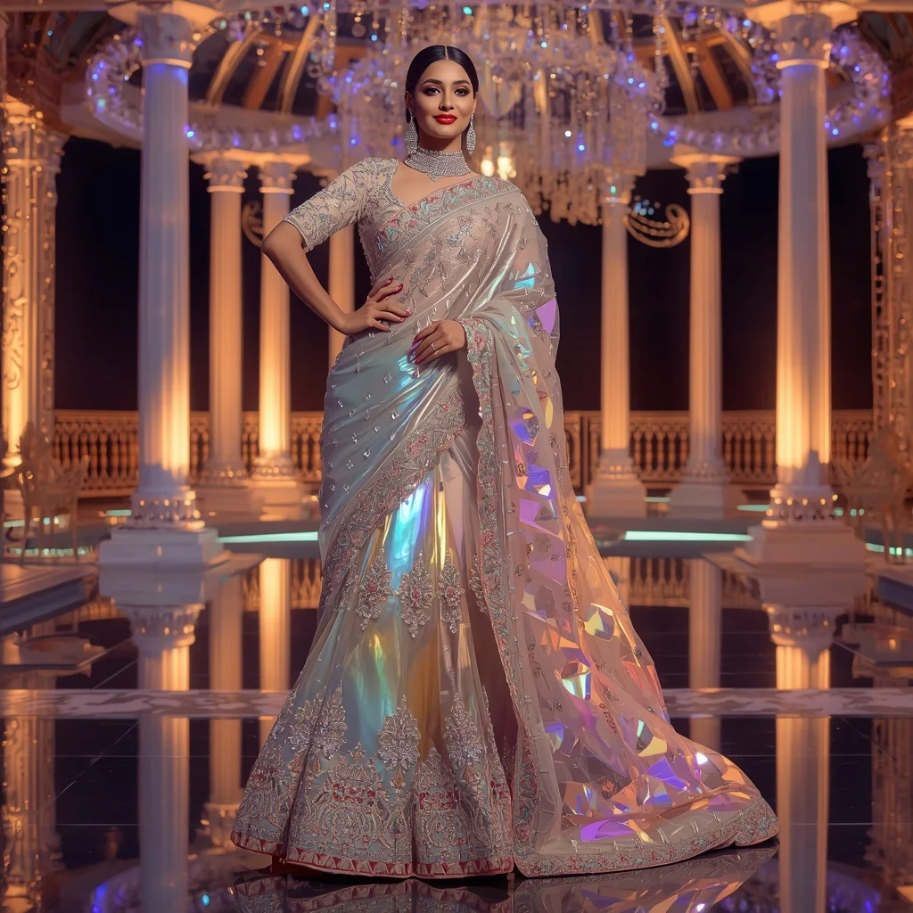Grand Festival Prism Saree with Celebration Light Pavilion | Female Model Ai Prompt