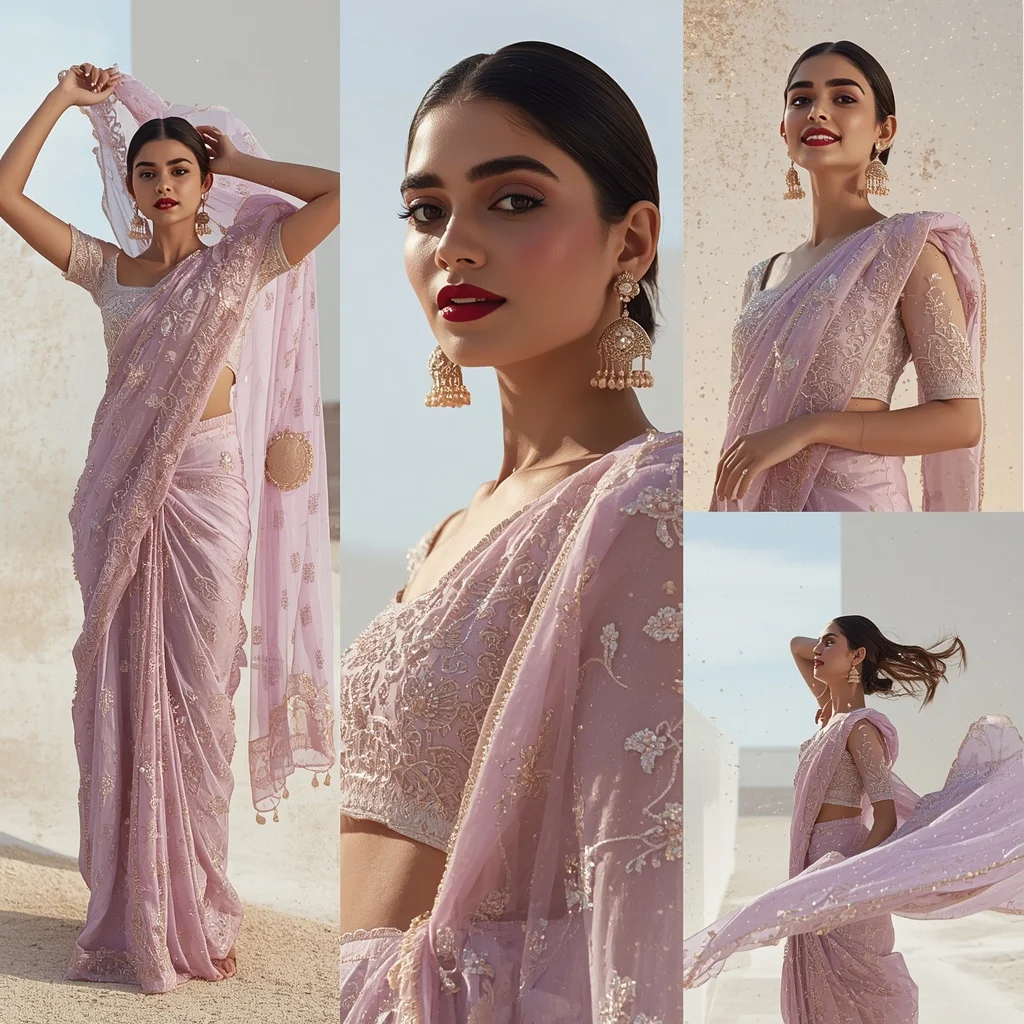 Heavy Designer Festive Fancy Saree Champagne Gold Dust | 4k Ai Prompt