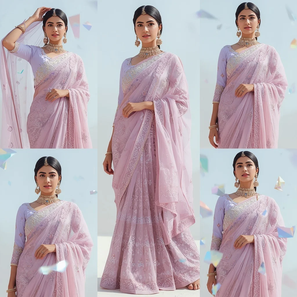 Heavy Designer Festive Pastel Saree With Holographic Prisms | Gemini Ai Photo Prompt