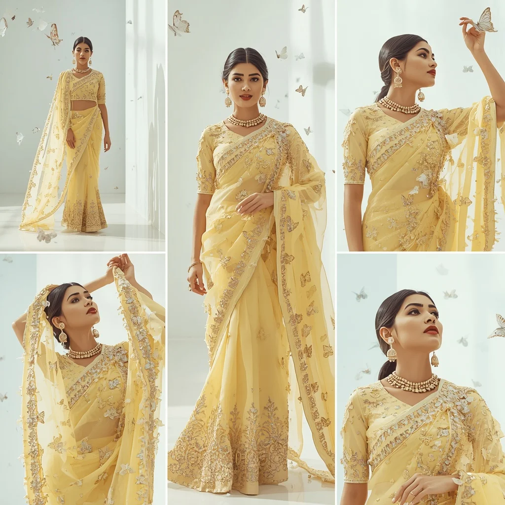 Heavy Designer Festive Saree Look Crystal Butterflies | Instagram Carousel Ai Prompt