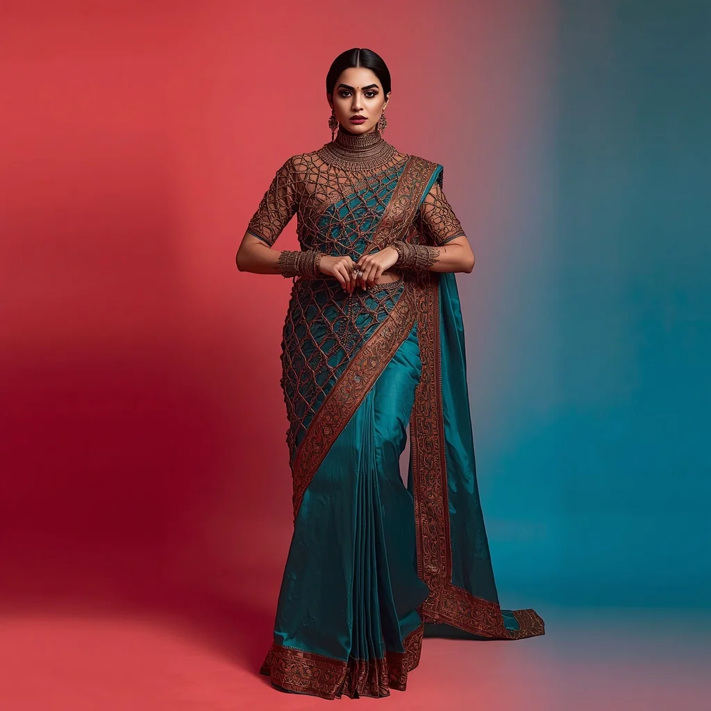 Heavy Oxidized Copper Sculptural Wire Wrapped Saree Look | Prompt Seen Gemini Girl Instagram