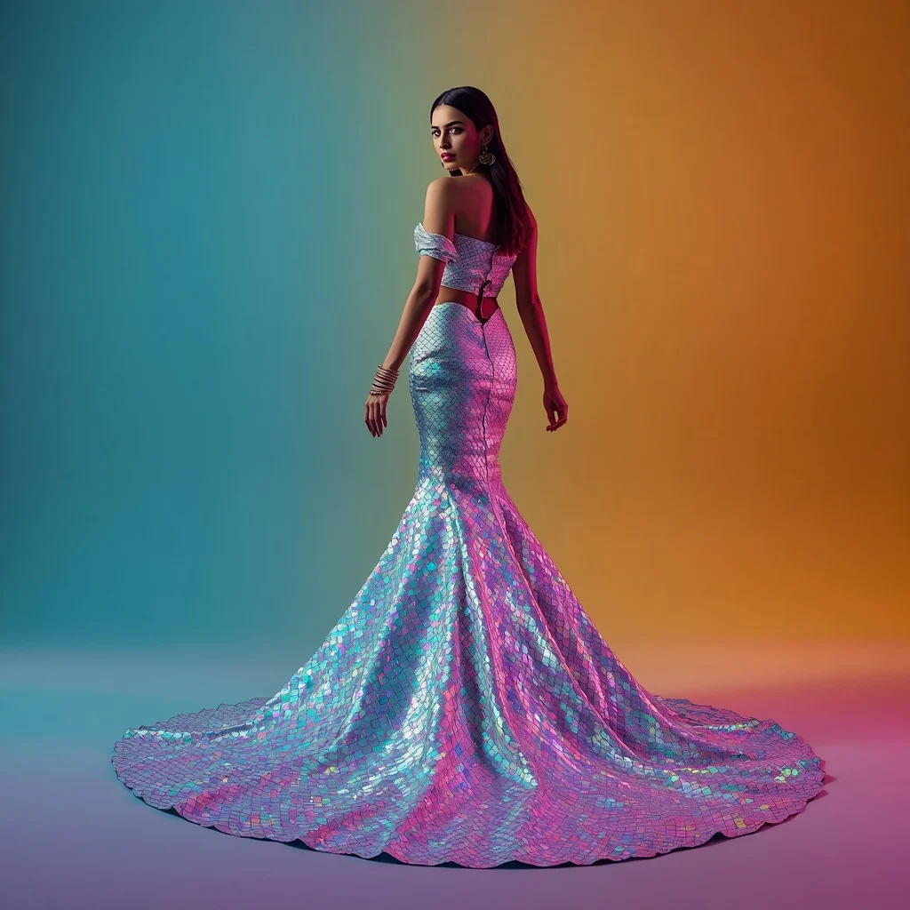 Heavy Prismatic Holographic Scale Mermaid Saree Gown Pose | ChatGPT Photo Editing Prompts Trending Instagram For Girl