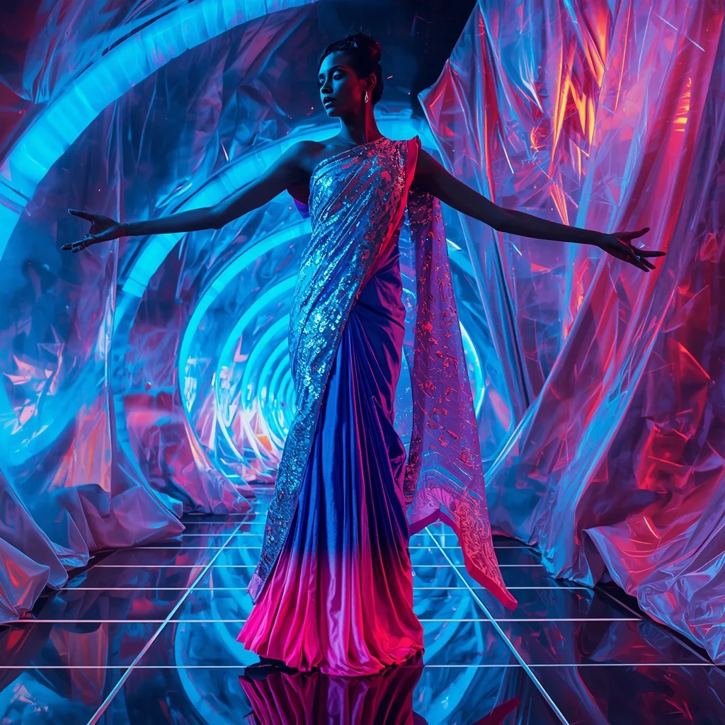 Hologram Silk Rift Saree with Digital Fabric Dimension | Chatgpt Photo Editing Styles For Girl