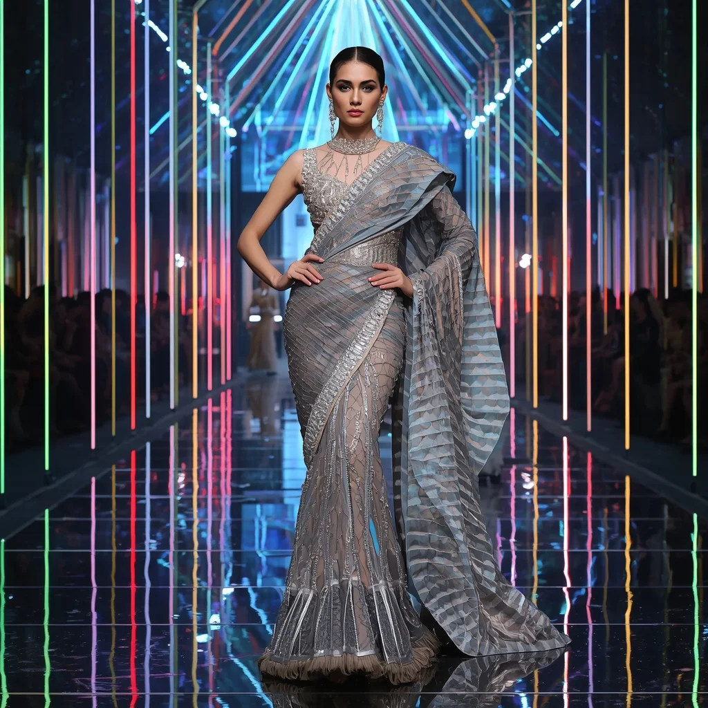 Holographic Diamond Royale Saree with Infinity Prism Reflection Cathedral | Prompt For Traditional Look On Instagram