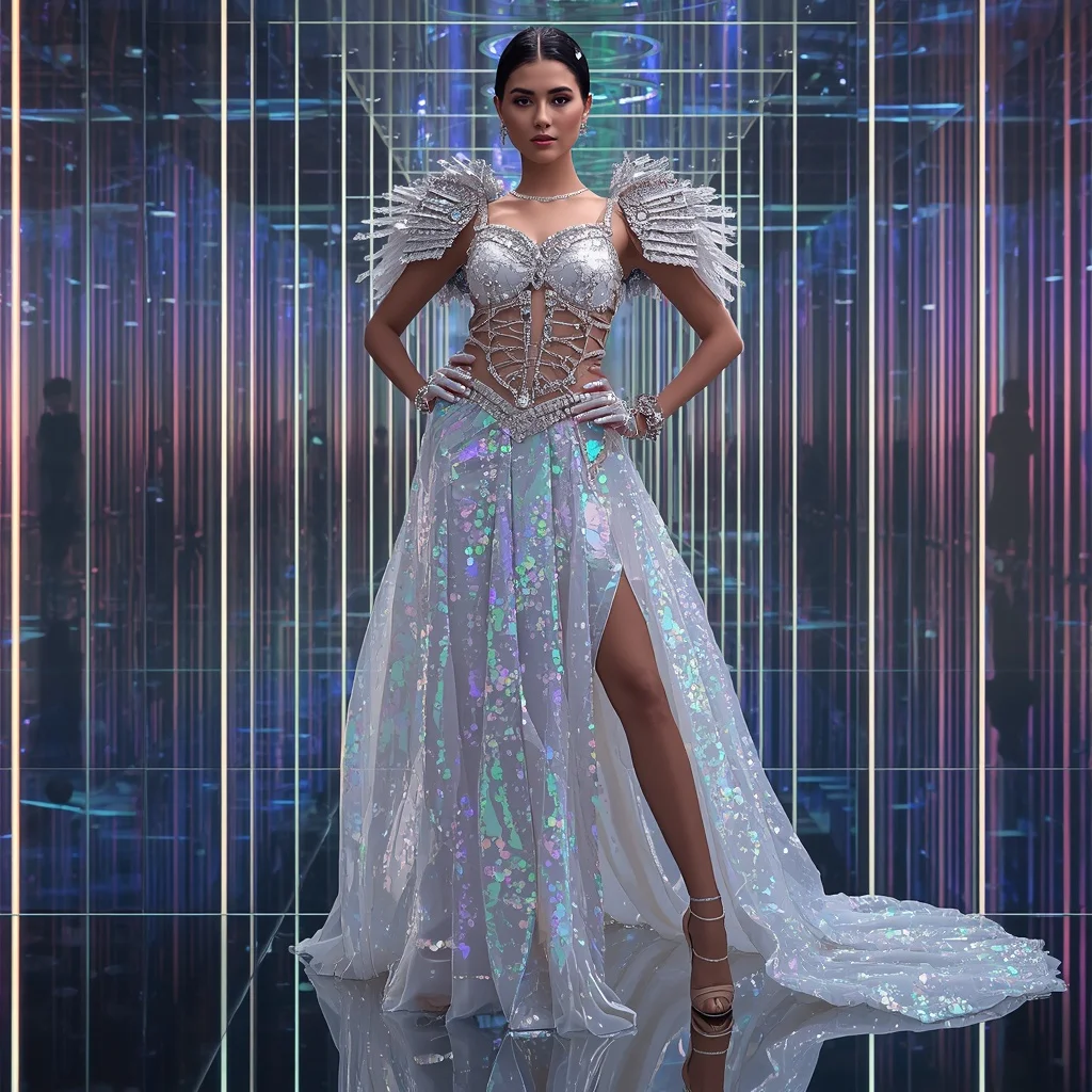 Holographic Diamond Royale Saree with Infinity Prism Reflection Chamber | Desi Girl Ai Prompt
