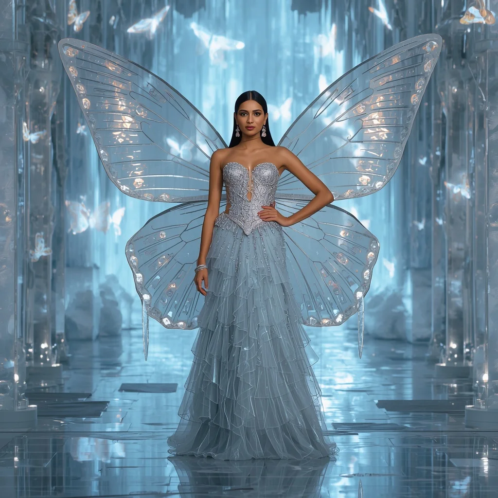 Ice Prism Butterfly Saree with Frozen Fantasy Cathedral Background | Ai Photo Prompt
