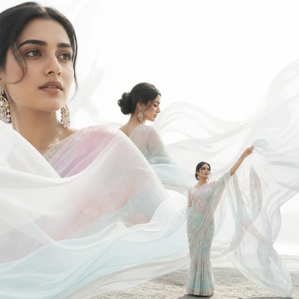 Icy Blue Laser-Cut Velvet Saree with | New Instagram Trend Prompt For Girl Aesthetic