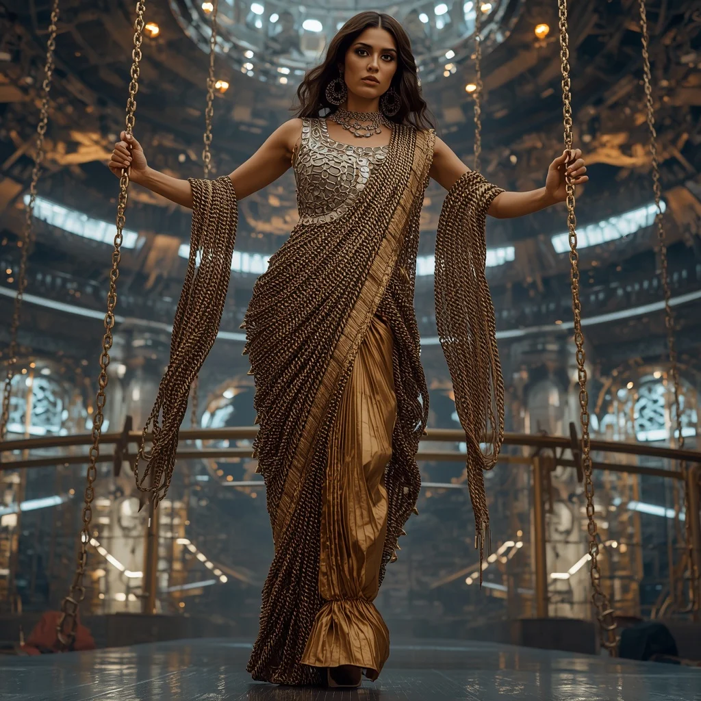 Infinite Chain Alloy Saree with Orbital Machine Cathedral | Face Ai Prompt
