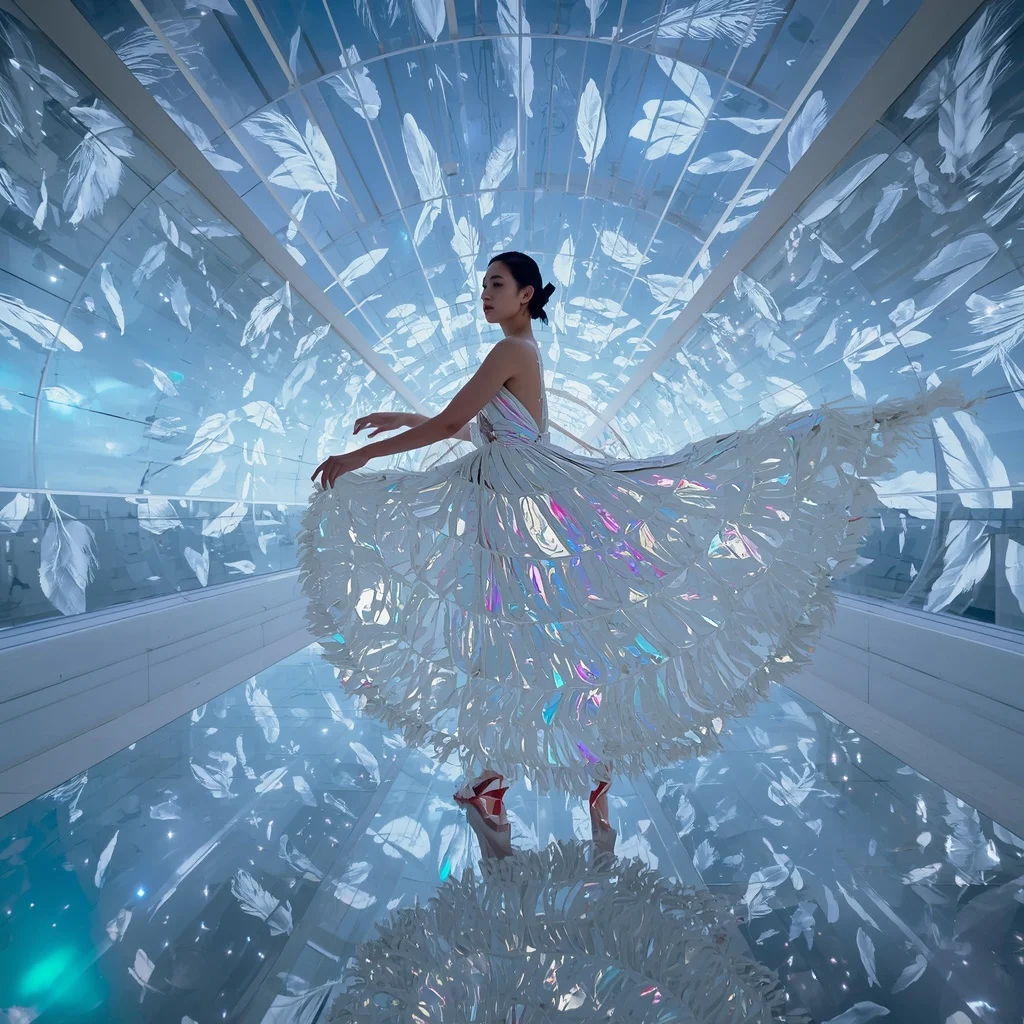 Infinite Mirror Feather Saree with Recursive Sky Hall | Trending Prompt In Instagram Ai Photo Girls