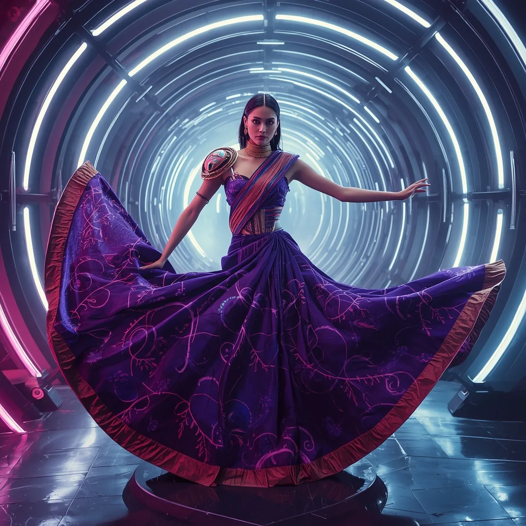 Infinite Spiral Fabric Saree with Rotating Dimension Tunnel | Indian Girl Ai Prompt