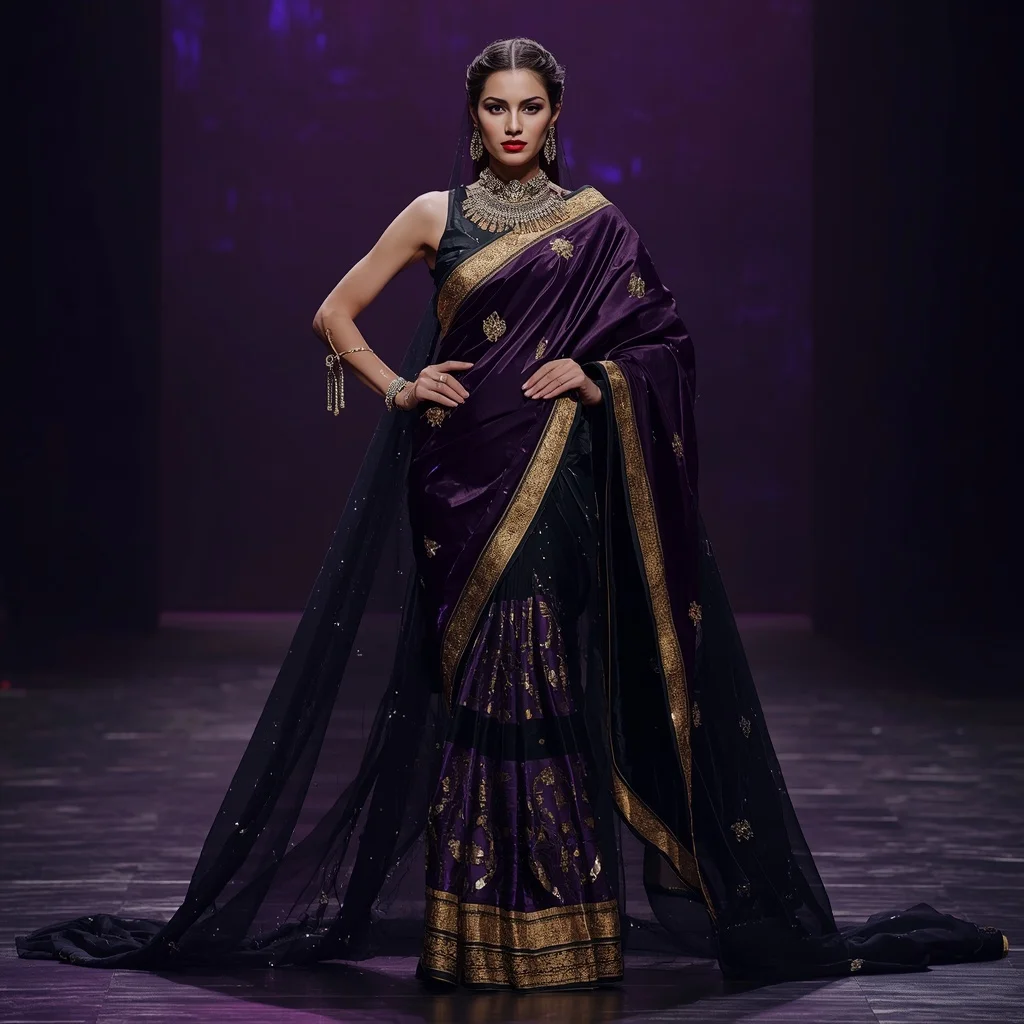 Infinite Void Royal Saree with Dark Light Cathedral | Modern Design Ai Prompt