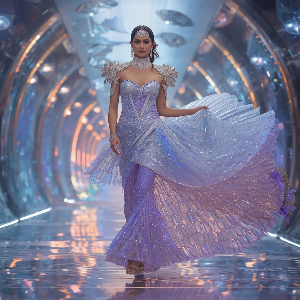 Infinity Crystal Wave Saree with Floating Prism Tunnels and Neon Aurora Canals | Instagram Post Ai Prompt