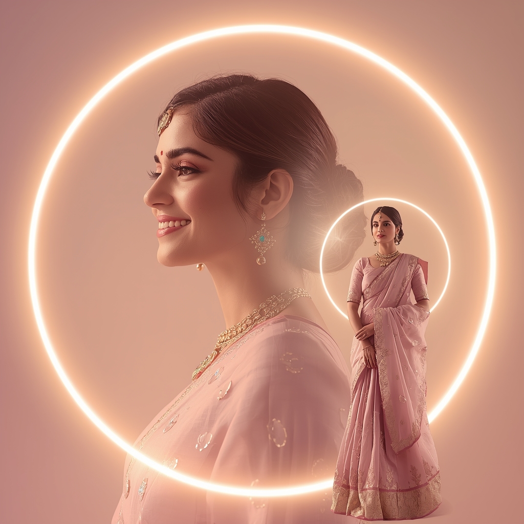 Infinity Pulse Halo Orbit Pastel Saree Indian Woman Premium Composition | Bridal Saree Ai Prompt For Instagram Reel