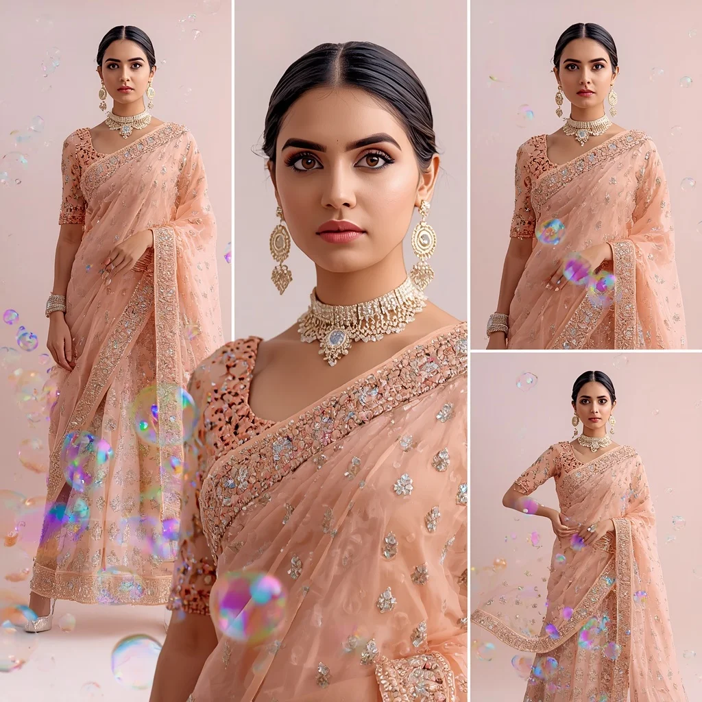 Iridescent Bubbles With Complex Designer Festive Fancy Saree | Fantasy Ai Prompt