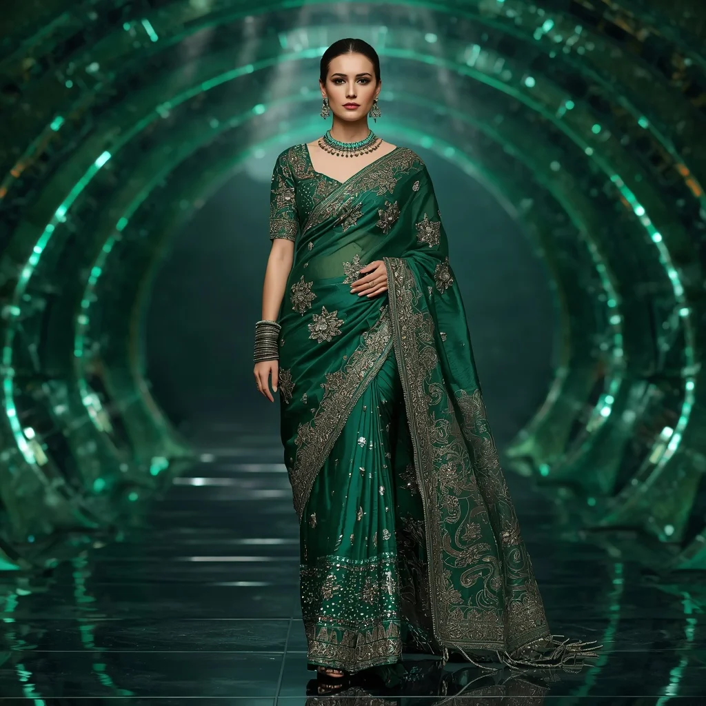 Jade Dragon Emperor Saree with Emerald Crystal Infinity Vault | Prompt Seen Trending Girl 2026 Instagram