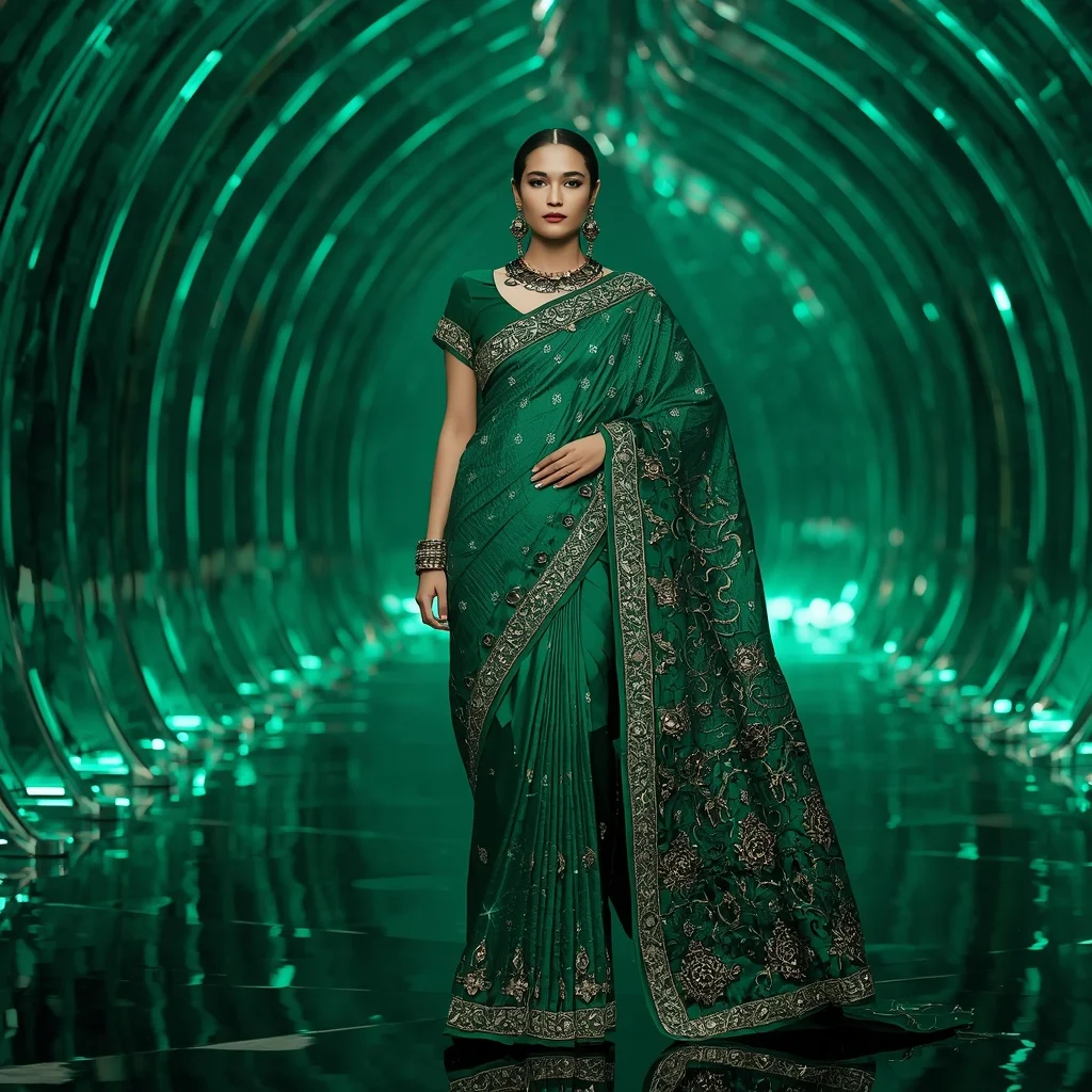 Jade Dragon Emperor Saree with Emerald Crystal Infinity Vault Palace | Prompt Trending Girl 2026