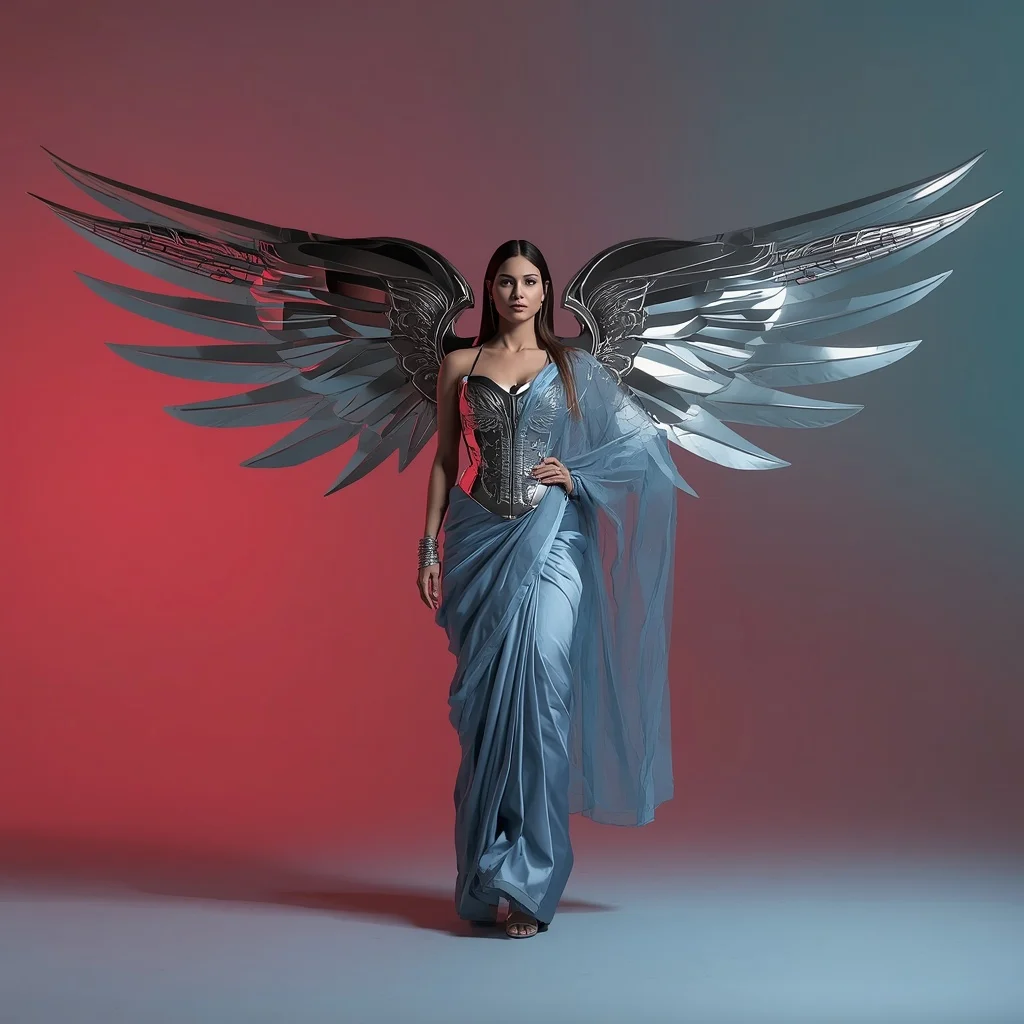 Kinetic Metallic Wing Heavy Silk Saree Advance Design | South Indian Prompt For Girl ChatGPT