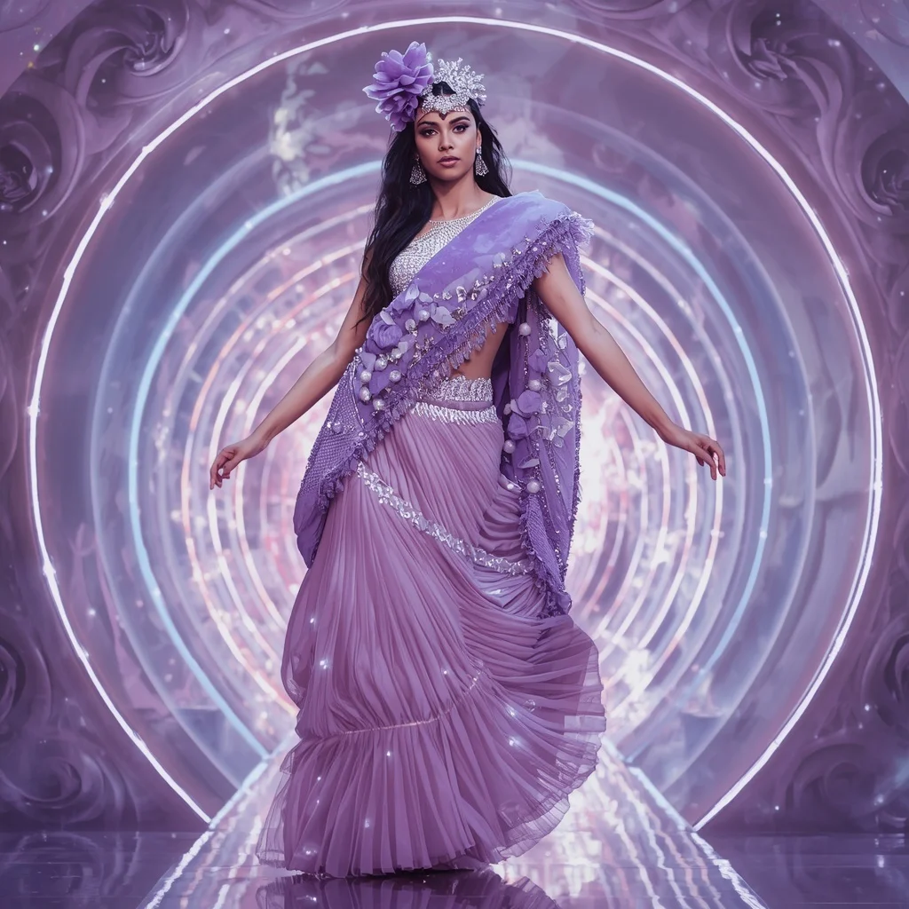 Lilac Aurora Fantasy Saree with Velvet Bloom Infinity Sanctuary | Prompt Chatgpt