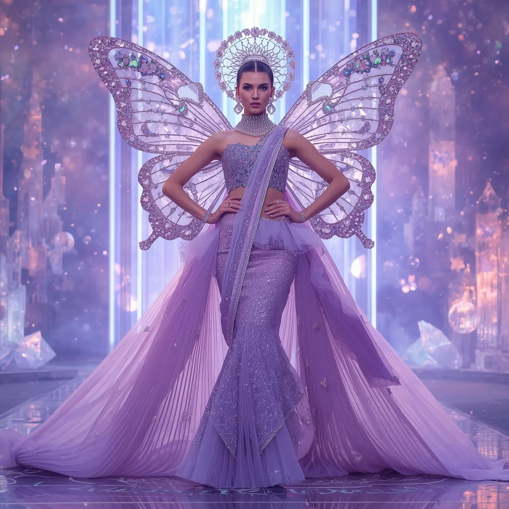 Lilac Fairy Aurora Saree with Butterfly Crystal Universes and Dreamlight Kingdom | Motivation Ai Prompt
