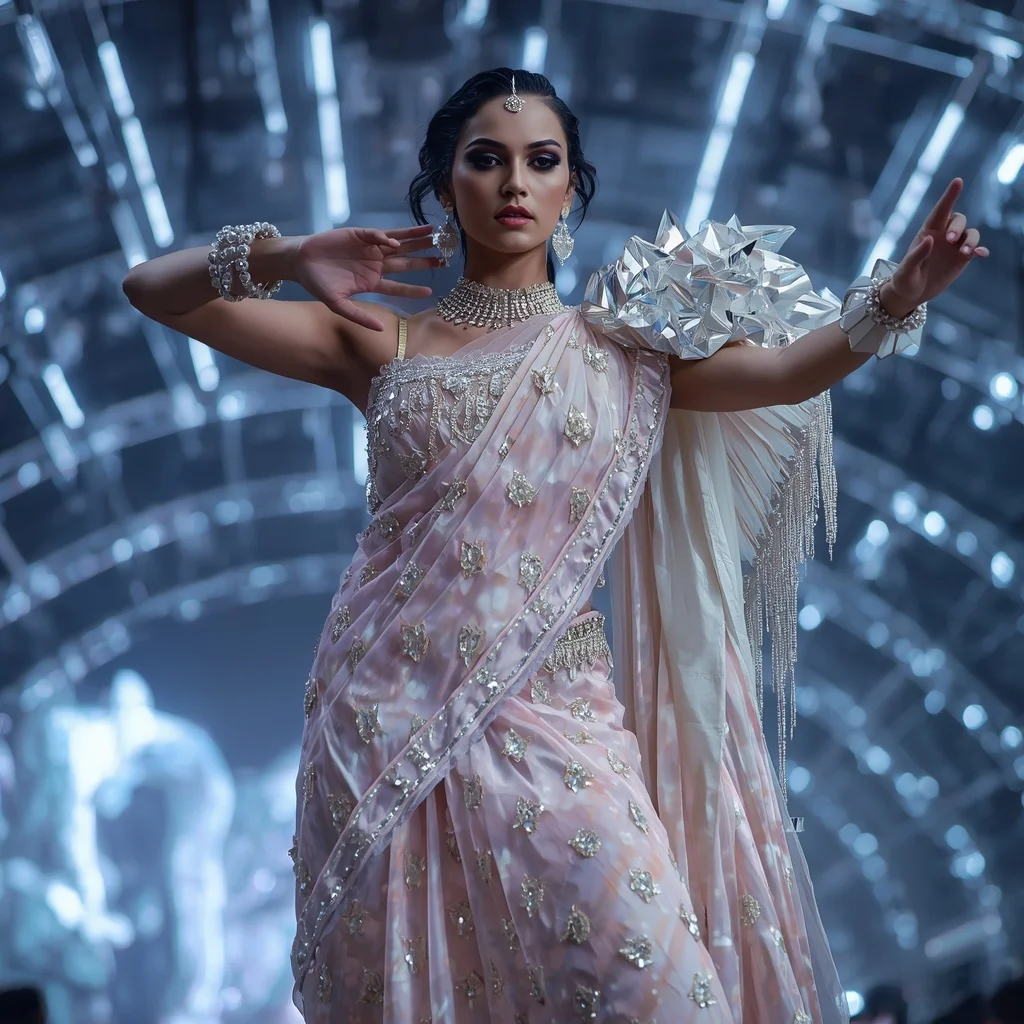 Liquid Pearl Thunder Saree with Floating Digital Prism Observatory | Prompt Seen Girl Photo Editing Trending Instagram