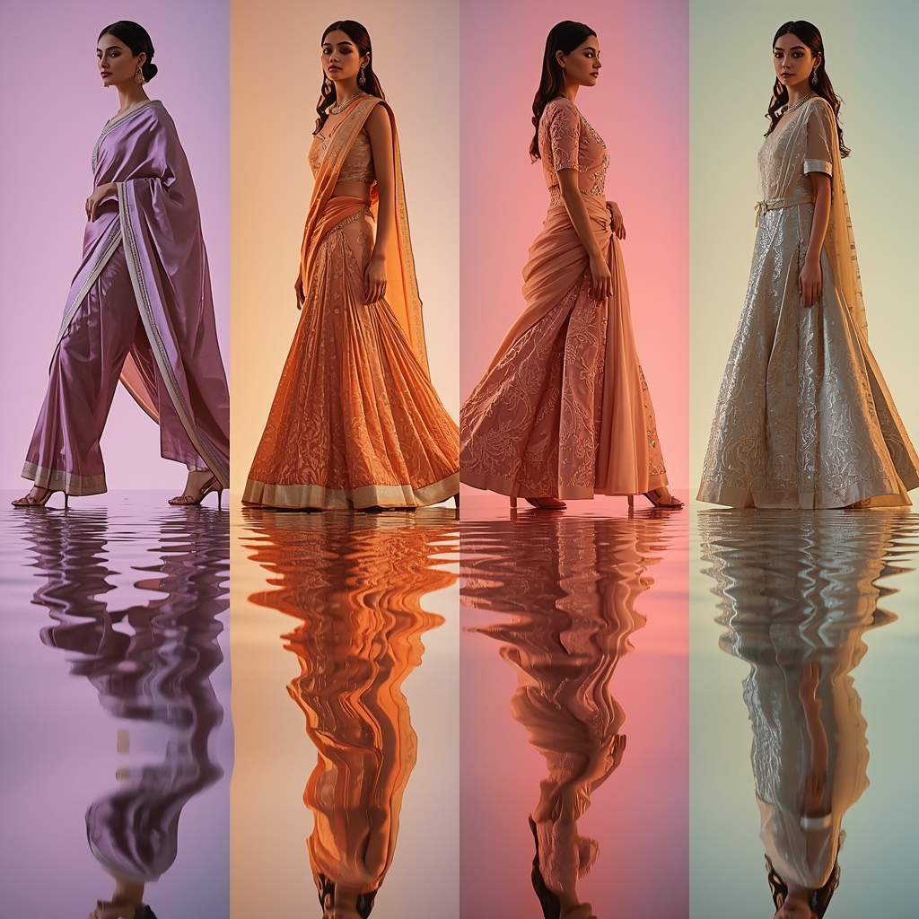 Liquid Reflection Indian Dress Collage Photo Prompt Festive Looks | Gemini Ai Saree Photo