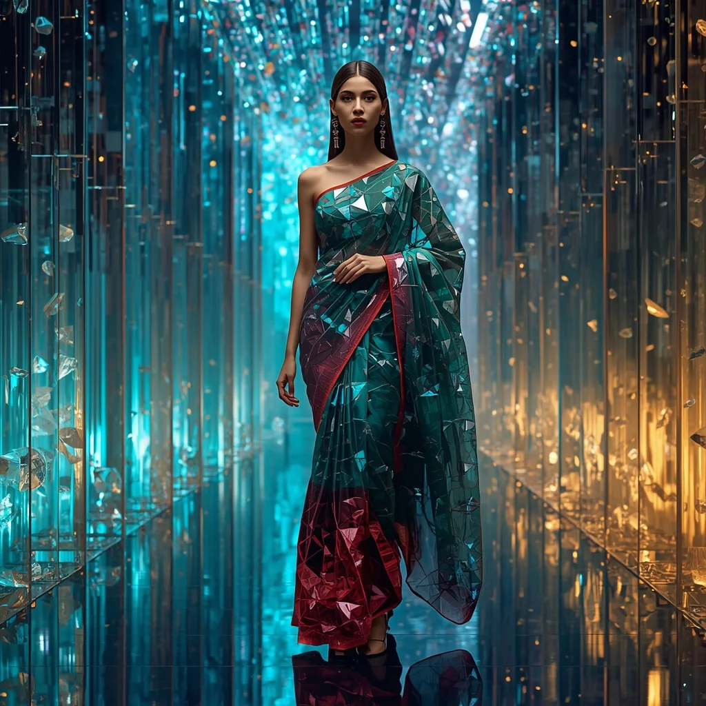 Living Crystal Fabric Saree with Self-Assembling Gem Architecture | Grok Ai Prompt