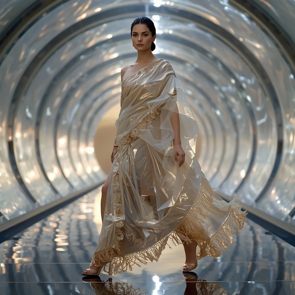 Living Glass Origami Fluid Saree with Morphing Light Pavilion | Prompt For Traditional Look On Instagram