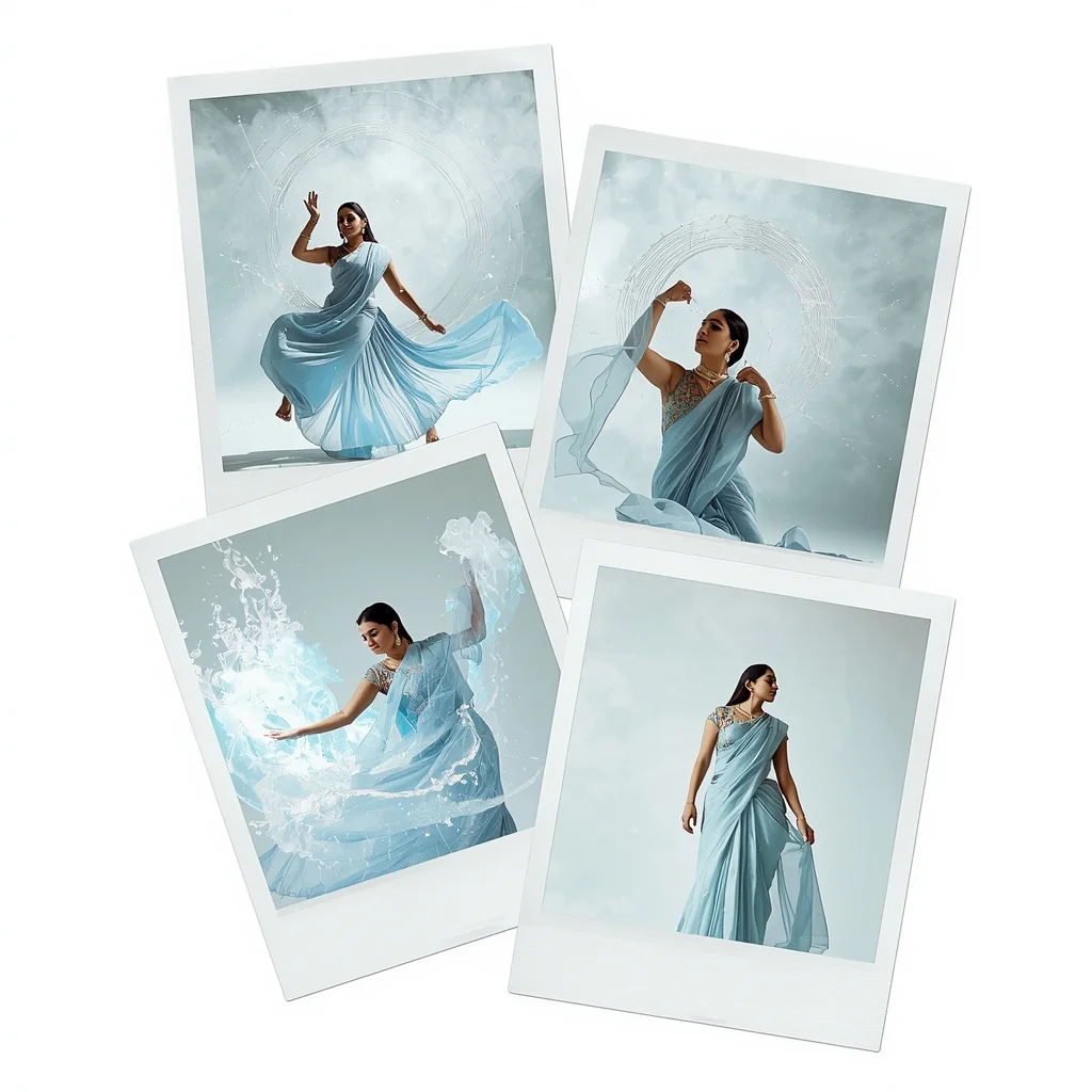 Luminous Cosmic Silk Magnetic Energy Polaroid Heavenly Flow Vogue | Prompt For Saree In English