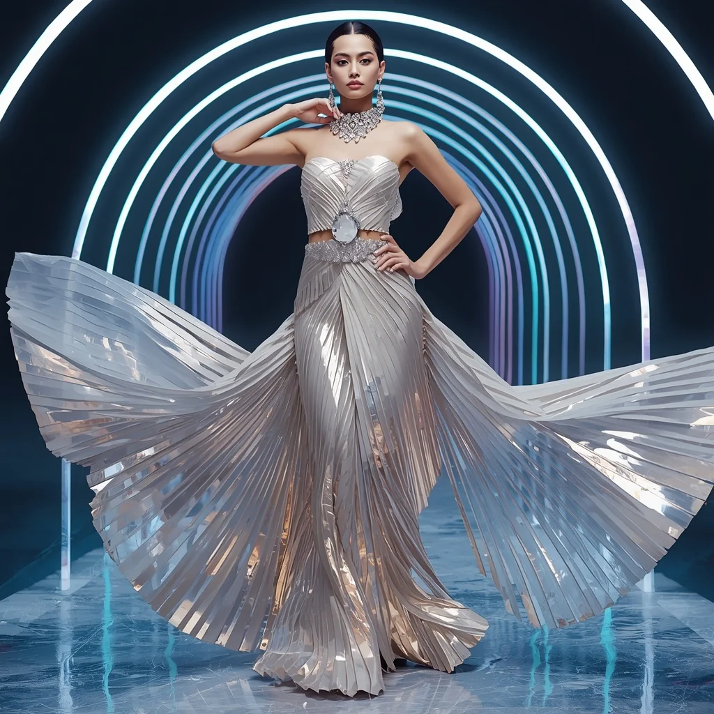 Lunar Prism Royale Saree with Neon Arc Fortress | Stable Diffusion Prompt