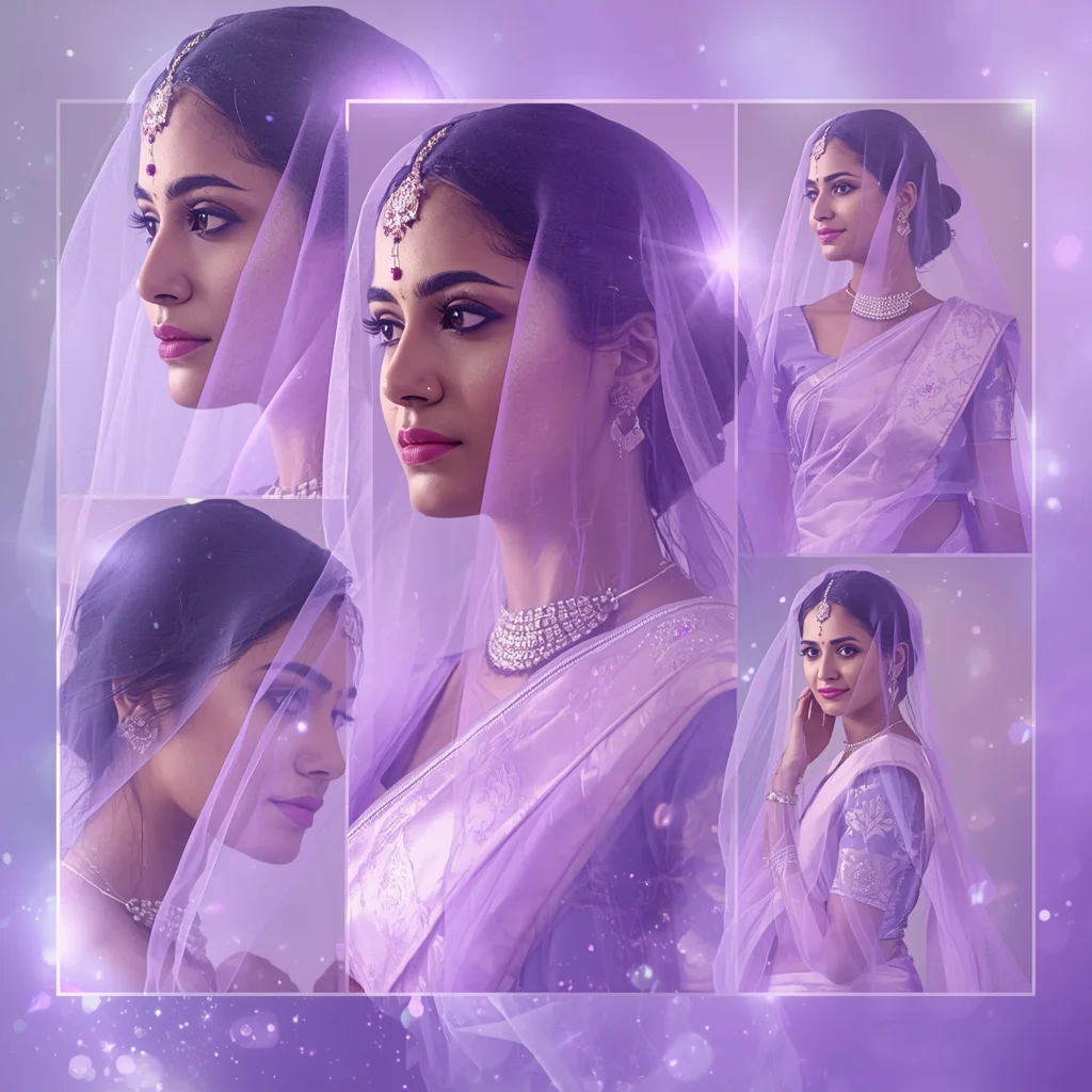 Luxe Amethyst Veil Pastel Saree Indian Woman Dreamy Collage | Beautiful Girl Prompt Generator